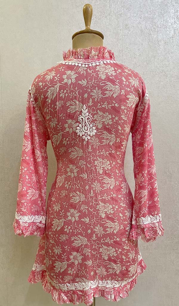 Lakhnavi 手工印花 Mulmul 棉质 Chikankari 上衣 - HONC079855