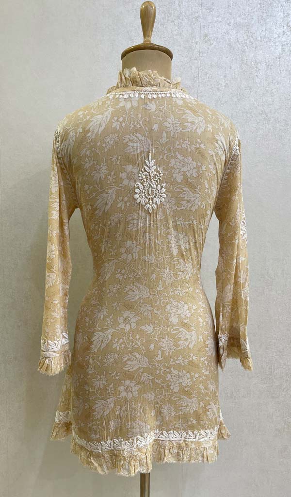Lakhnavi 手工印花 Mulmul 棉质 Chikankari 上衣 - HONC079839