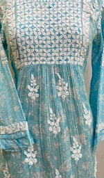 将图像加载到图库查看器中, Lakhnavi 手工印花 Mulmul 棉质 Chikankari 上衣 - HONC082980