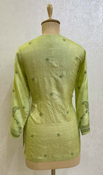 Load image into Gallery viewer, Women's Lakhnavi Handcrafted Tussar Silk Chikankari Top - NC048697