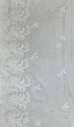 将图像加载到图库查看器中, 勒克瑙手工制作粘胶乔其纱 Chikankari Dupatta - Honc095691