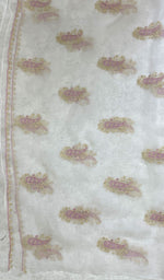 将图像加载到图库查看器中, Lucknowi 手工纯欧根纱丝绸 Chikankari Dupatta - Honc0117063