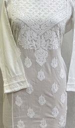 将图像加载到图库查看器中, Lakhnavi 手工制作的 Chikankari 棉质上衣 - HONC0111354