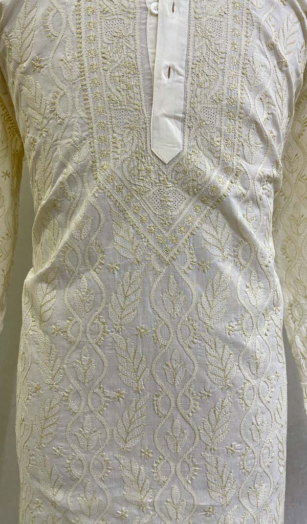 Men's Lucknowi Handcrafted Cotton Chikankari Kurta - HONC0123616