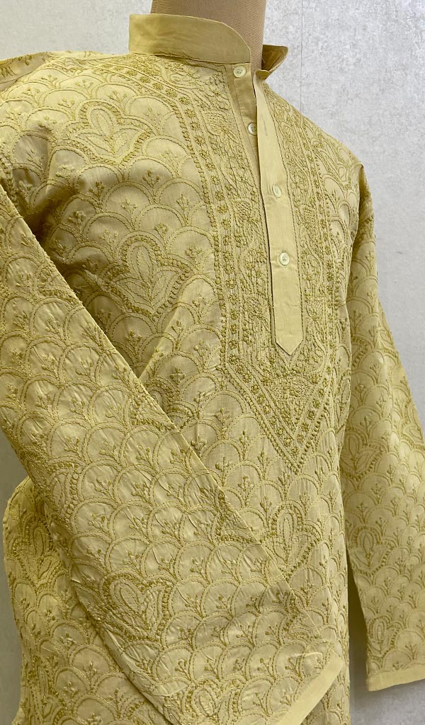 Men's Lucknowi Handcrafted Cotton Chikankari Kurta - HONC0123600