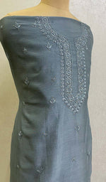 Load image into Gallery viewer, Lucknowi Handcrafted Chanderi Silk Chikankari Unstitched Men's Kurta Fabric - HONC0109732