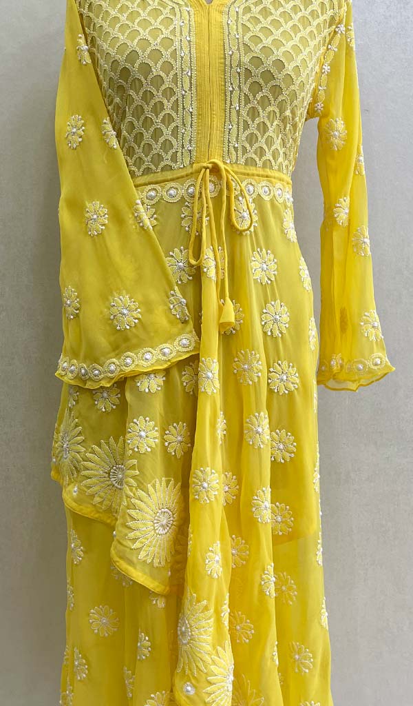 Women's Lakhnavi Handcrafted Faux-Georgette Chikankari  Anarkali Dress - HONC002549