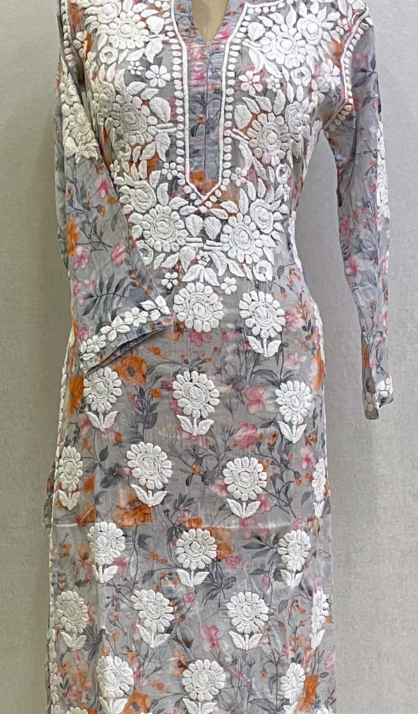 Women's Lucknowi Printed Handcrafted Cotton Chikankari Kurti - HONC0130585