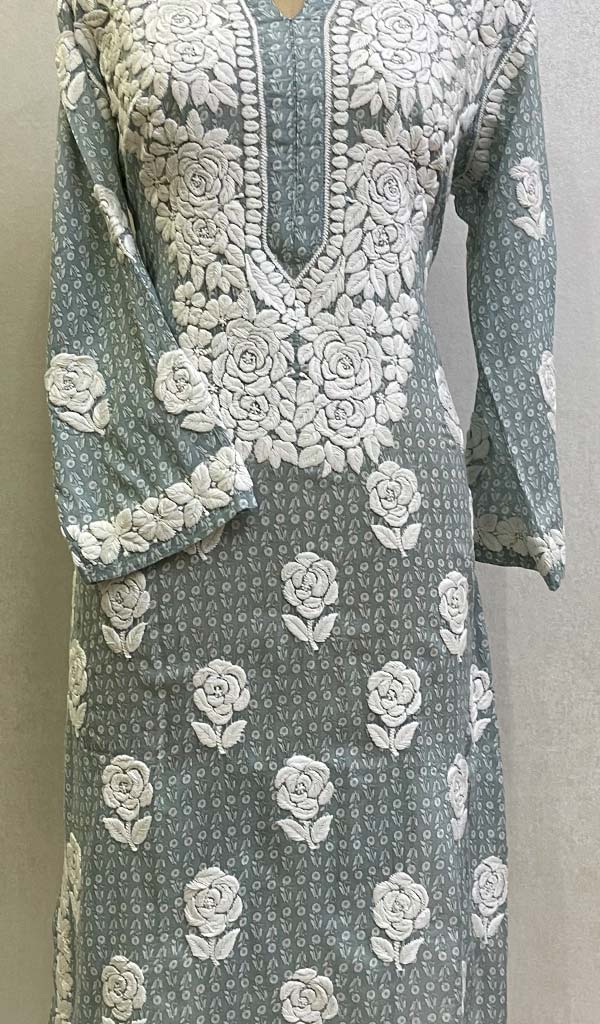 Women's Lucknowi Printed Handcrafted Cotton Chikankari Kurti - HONC0130544