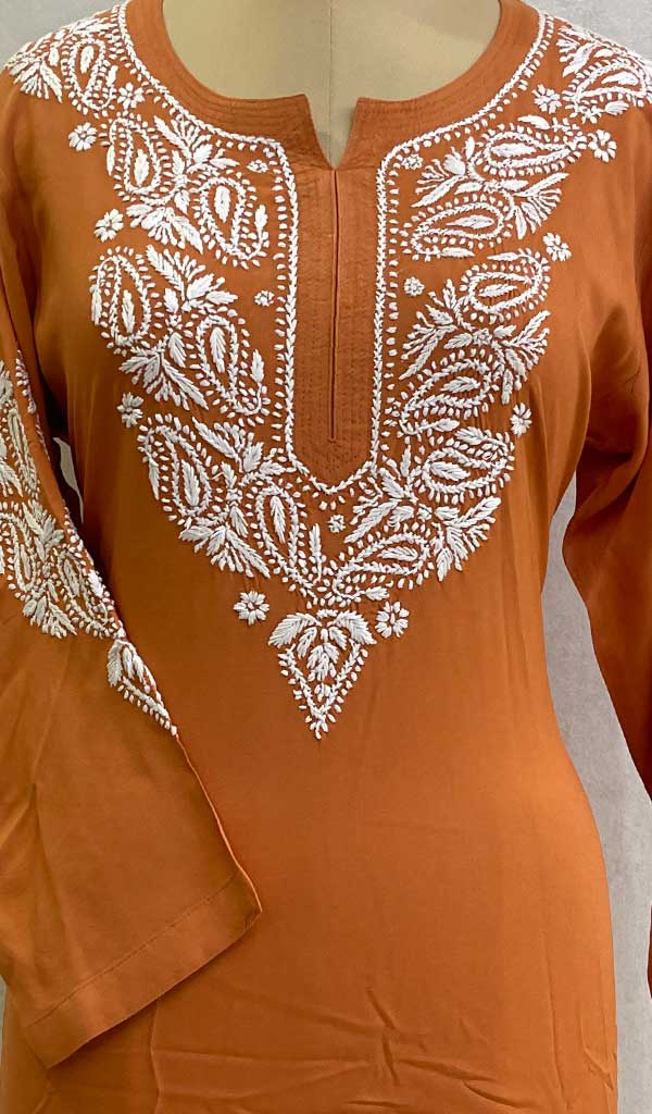Lakhnavi 手工莫代尔棉 Chikankari 上衣 - HONC0131785