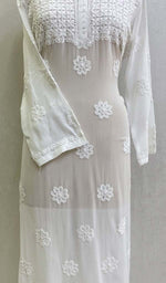将图像加载到图库查看器中, Lakhnavi 手工粘胶乔其纱 Chikankari Kurti - HONC0127170