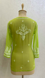 Load image into Gallery viewer, Women's Lakhnavi Handcrafted Faux Georgette Chikankari Top - HONC0106261