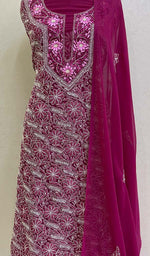 Load image into Gallery viewer, لکھنؤی ہاتھ سے تیار شدہ غلط جارجٹ چکنکاری سوٹ میٹریل