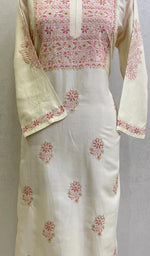 将图像加载到图库查看器中, 勒克瑙手工制作丝绸 Chikankari Kurti - HONC0130099
