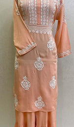Load image into Gallery viewer, Women's Lakhnavi Handcrafted Modal Cotton Chikankari Kurta And Palazzo Set - HONC0132657