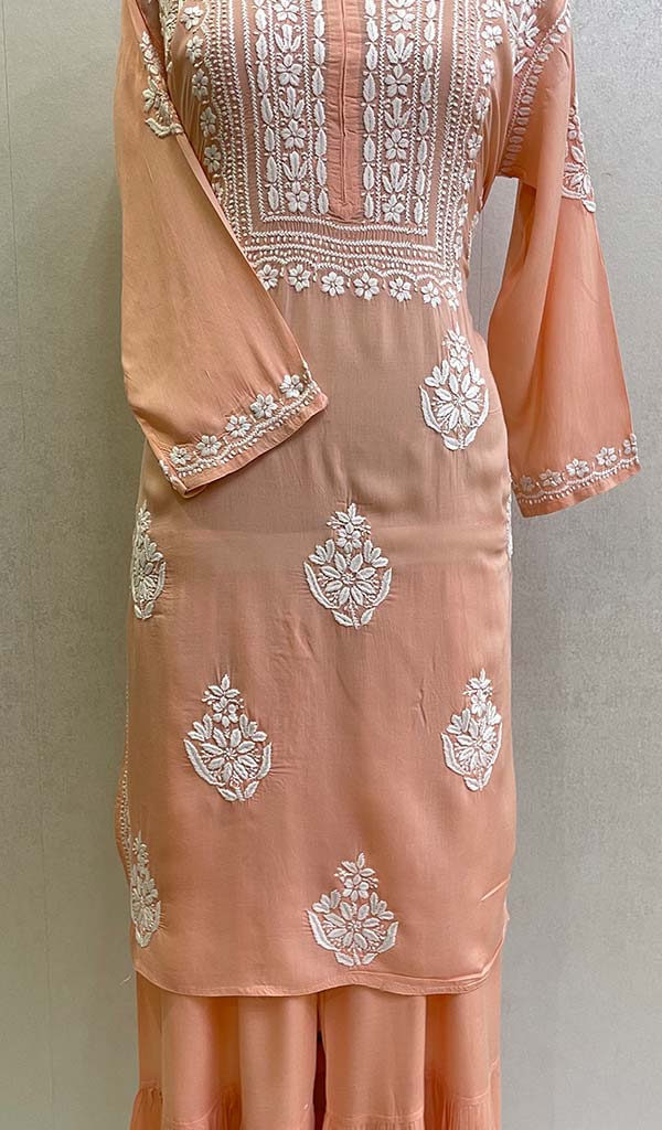 Women's Lakhnavi Handcrafted Modal Cotton Chikankari Kurta And Palazzo Set - HONC0132657