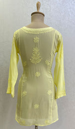 将图像加载到图库查看器中, Lucknowi 手工粘胶乔其纱 Chikankari 上衣 - HONC0133138
