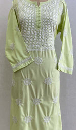 Load image into Gallery viewer, Tayeba Women's Lakhnavi Handcrafted Mulmul Cotton Chikankari Kurti- HONC0133788