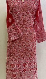 将图像加载到图库查看器中, Lucknowi 手工制作的人造乔其纱 Chikankari Kurti - HONC078882