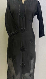 将图像加载到图库查看器中, 勒克瑙维手工制作 Chanderi 丝绸 Chikankari Kurti - HONC090055