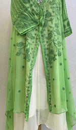 将图像加载到图库查看器中, Lakhnavi 手工制作人造乔其纱 Chikankari 连衣裙 - HONC0137236