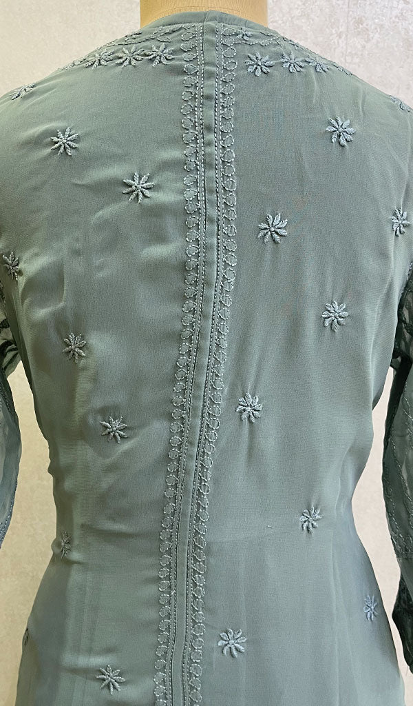 Haaya Women's Lakhnavi Handcrafted Faux-Georgette Chikankari Shrug and Dress Set - HONC0137241