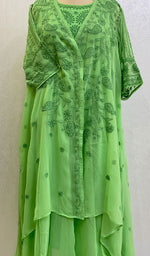 将图像加载到图库查看器中, Haaya Women's Lakhnavi Handcrafted Faux-Georgette Chikankari Shrug and Dress Set - HONC0137233