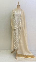 将图像加载到图库查看器中, Women's Lakhnavi Handcrafted Pure Organza Silk Chikankari Semi Stitched Kurta And Dupatta Set - HONC0135666