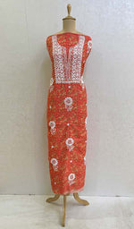 将图像加载到图库查看器中, Lucknowi 手工制作的棉质 Chikankari 未缝合 Kurti 面料 - Honc086729