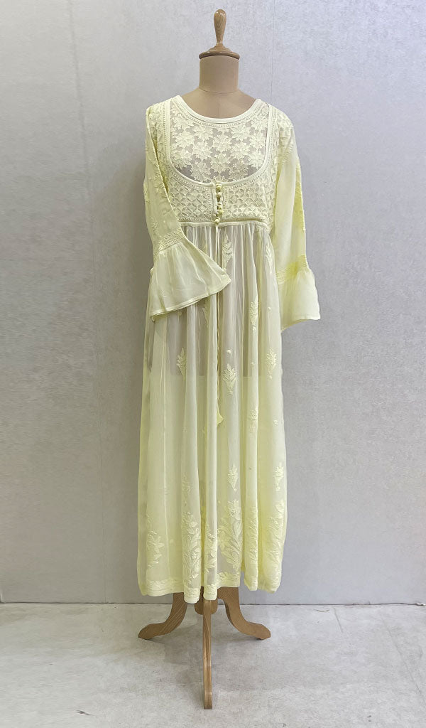 Women's Lakhnavi Handcrafted Viscose Georgette Chikankari Gown - HONC0986820