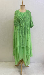 将图像加载到图库查看器中, Haaya Women's Lakhnavi Handcrafted Faux-Georgette Chikankari Shrug and Dress Set - HONC0137233
