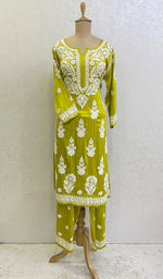 Load image into Gallery viewer, Women's Lakhnavi Handcrafted Modal Cotton Chikankari Kurta And Palazzo Set - HONC014311