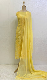 Load image into Gallery viewer, Women's Lucknowi Handcrafted Faux-Georgette Chikankari Suit Material- HONC0154327