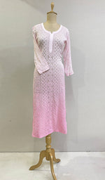 将图像加载到图库查看器中, Women's Lakhnavi Handcrafted Viscose Georgette Chikankari Kurti - HONC0161816