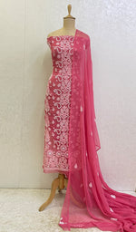 Load image into Gallery viewer, Women's Lucknowi Handcrafted Faux-Georgette Chikankari Suit Material- HONC0154322