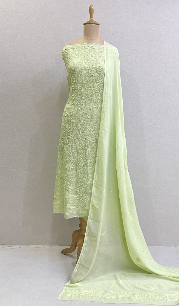 Women's Lakhnavi Handcrafted Viscose Georgette Chikankari Full Suit Material - HONC0168481