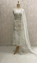 将图像加载到图库查看器中, Women's Lakhnavi Handcrafted Pure Organza Chikankari Unstitched Kurta And Dupatta Set- HONC0283105