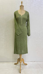 将图像加载到图库查看器中, Women's Lakhnavi Handcrafted Viscose Georgette Chikankari Kurti - HONC0139812