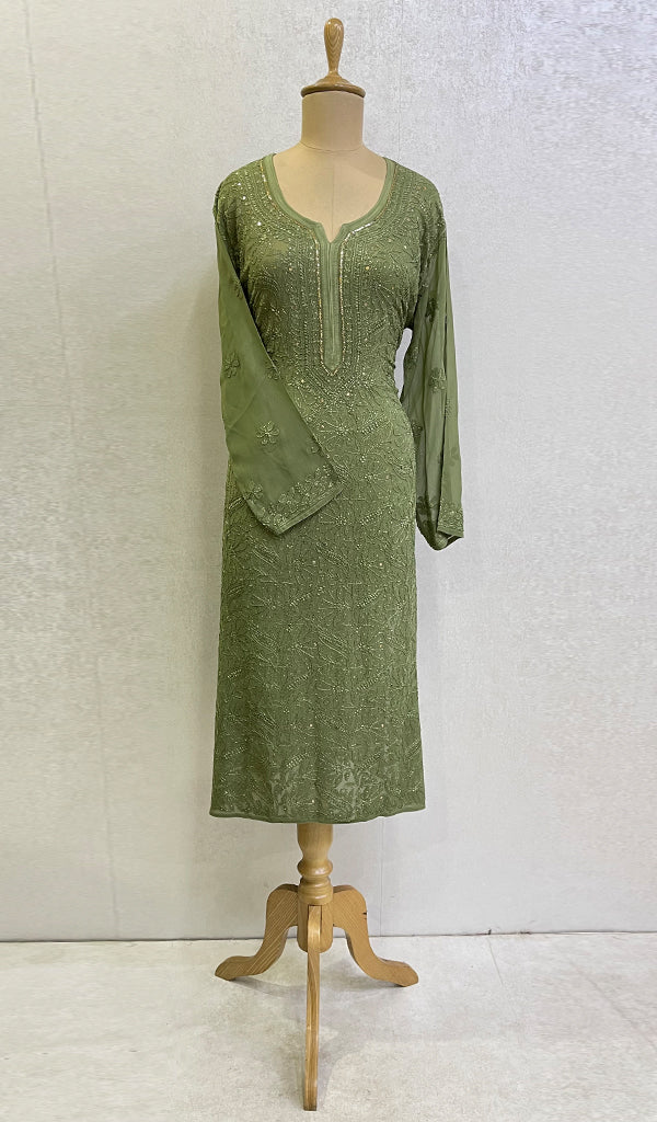 Women's Lakhnavi Handcrafted Viscose Georgette Chikankari Kurti - HONC0139812