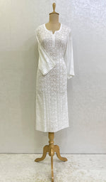 Load image into Gallery viewer, Women's Lakhnavi Handcrafted Viscose Georgette Chikankari Kurti- HONC0159416