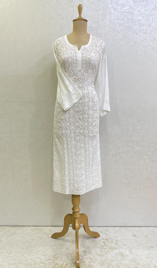 Women's Lakhnavi Handcrafted Viscose Georgette Chikankari Kurti- HONC0159416