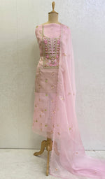 Load image into Gallery viewer, Women's Lakhnavi Handcrafted Pure Organza Chikankari Unstitched Kurta And Dupatta Set - HONC0104173