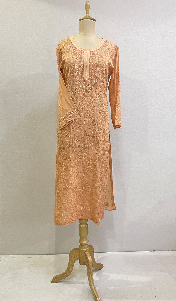Women's Lakhnavi Handcrafted Viscose Georgette Chikankari Kurti - HONC0204832