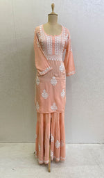 Load image into Gallery viewer, Women's Lakhnavi Handcrafted Modal Cotton Chikankari Kurta And Palazzo Set - HONC0132657