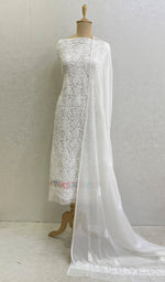 Load image into Gallery viewer, Women's Lakhnavi Handcrafted Faux-Georgette Chikankari Kurta And Dupatta Set - HONC0117487