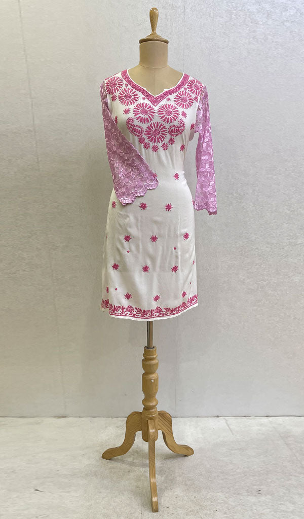 Lakhnavi 手工制作的 Chikankari 棉质上衣 - HONC0132279
