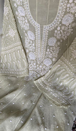 Load image into Gallery viewer, Women's Lucknowi Handcrafted Mul Chanderi Semi - stitched Chikankari Anarkali Full Set - HONC0355631