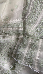 Load image into Gallery viewer, Women's Lucknowi Handcrafted Pure Organza Silk Chikankari Semi- stitched Kurta Dupatta Set- HONC0363193