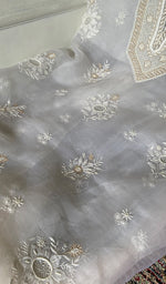 Load image into Gallery viewer, Women's Lakhnavi Handcrafted Pure Organza Chikankari Unstitched Kurta And Dupatta Set- HONC0348021