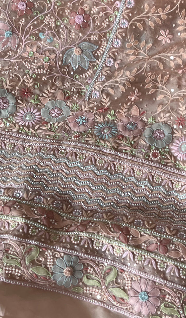 Women's Lucknowi Handcrafted Pure Organza Silk Chikankari Kurta Dupatta Set - HONC0274457